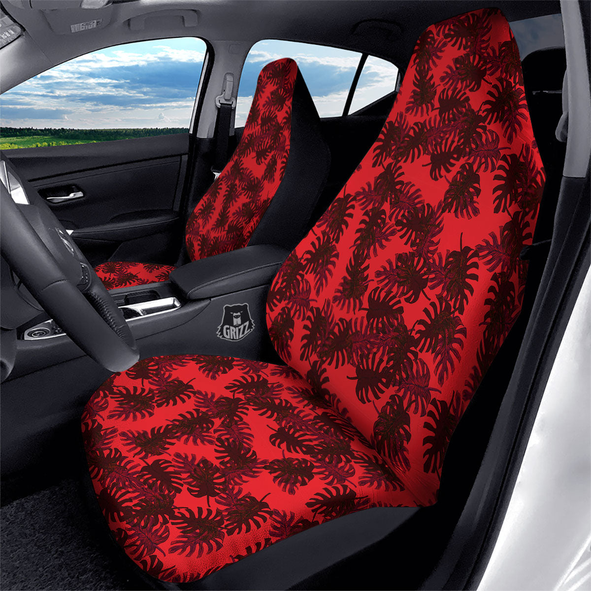 Leaf Red Print Pattern Car Seat Covers-grizzshop