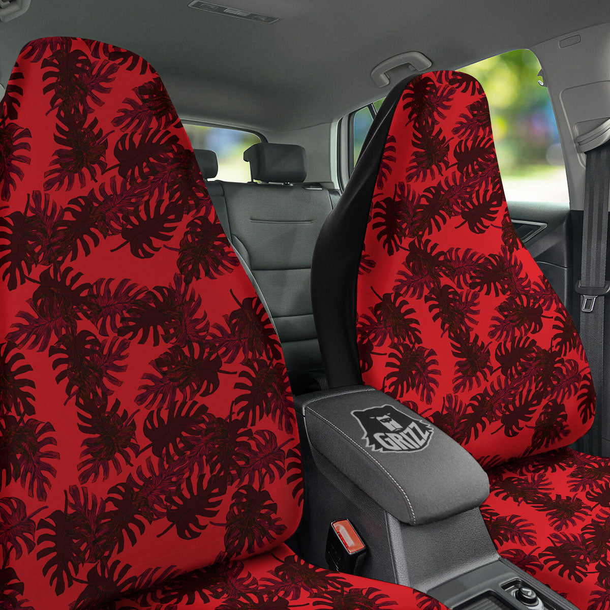 Leaf Red Print Pattern Car Seat Covers-grizzshop