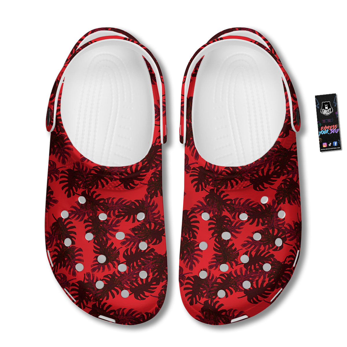 Leaf Red Print Pattern Clog-grizzshop