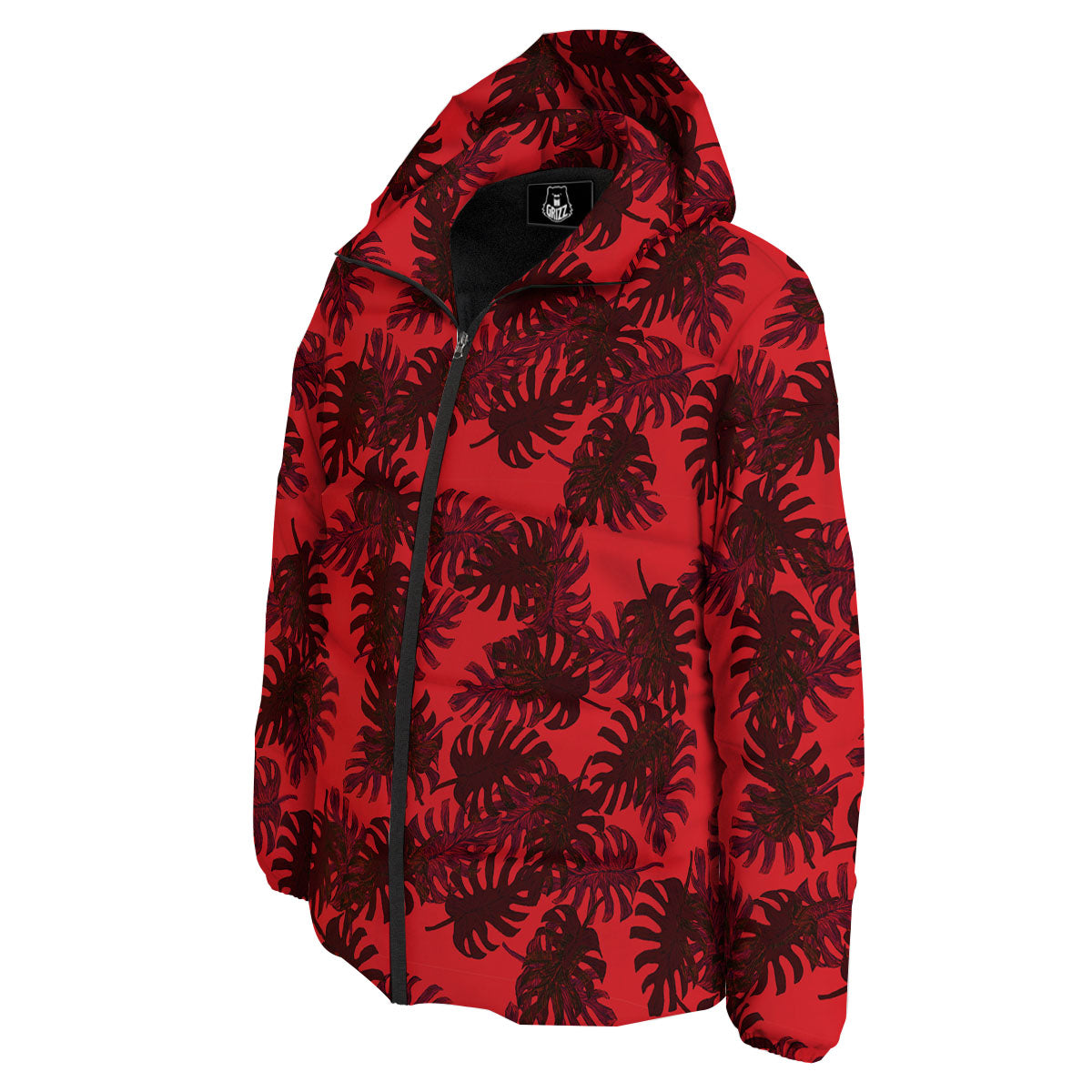 Leaf Red Print Pattern Down Jacket-grizzshop