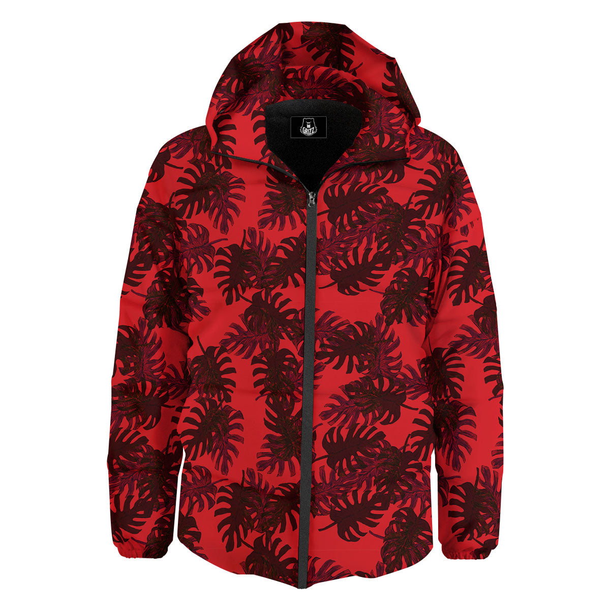 Leaf Red Print Pattern Down Jacket-grizzshop