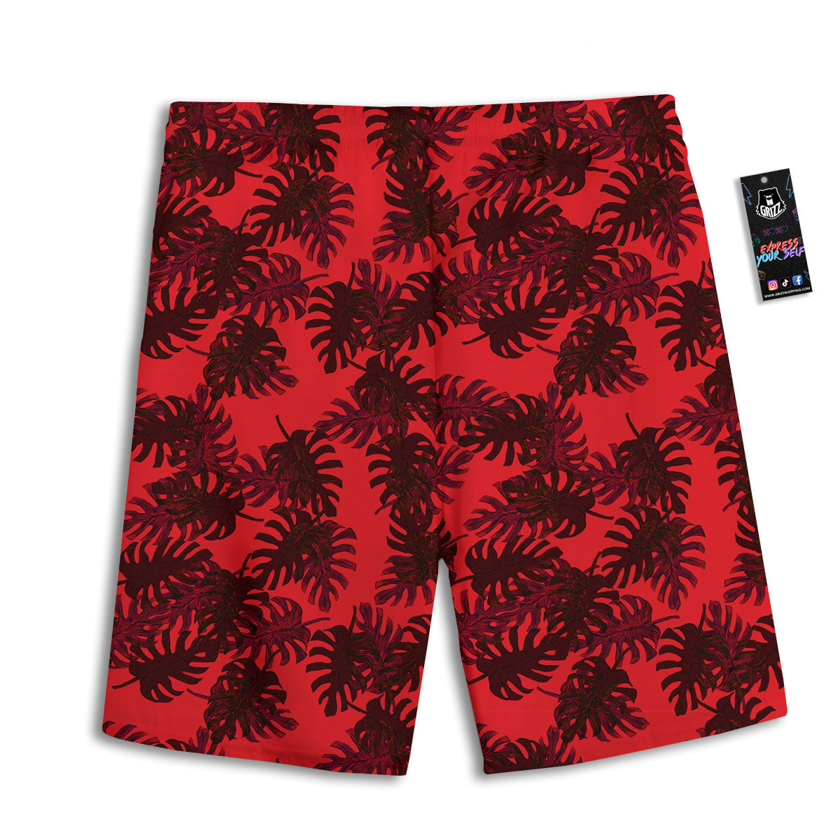 Leaf Red Print Pattern Men's Athletic Shorts