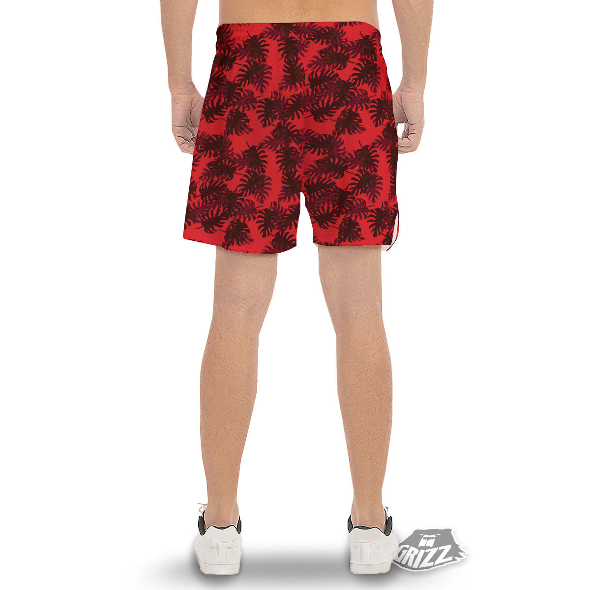 Leaf Red Print Pattern Men's Gym Shorts-grizzshop