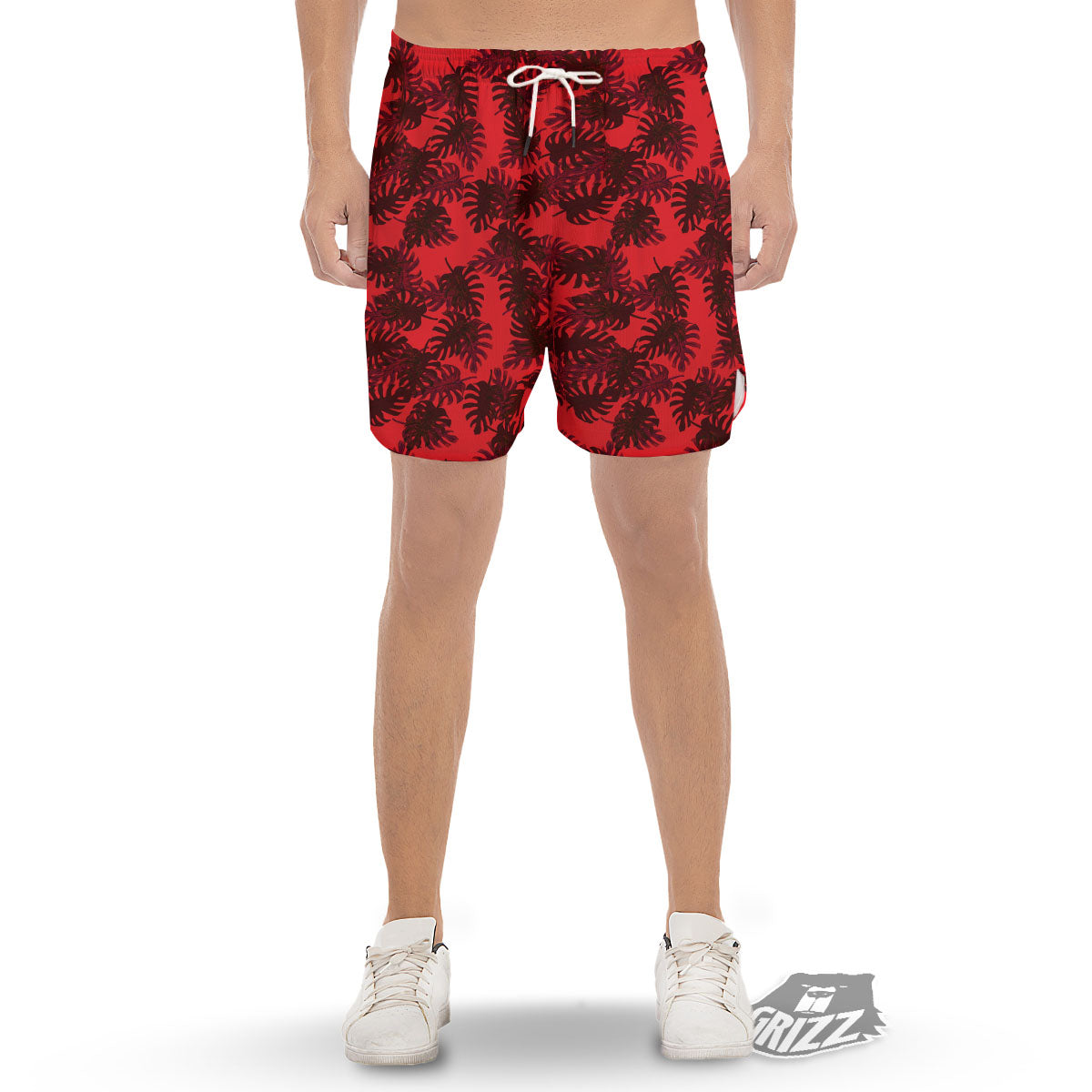 Leaf Red Print Pattern Men's Gym Shorts-grizzshop