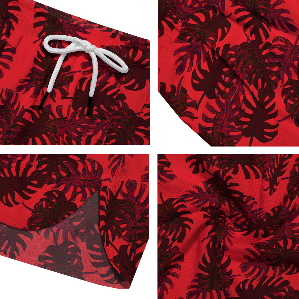 Leaf Red Print Pattern Men's Running Shorts-grizzshop