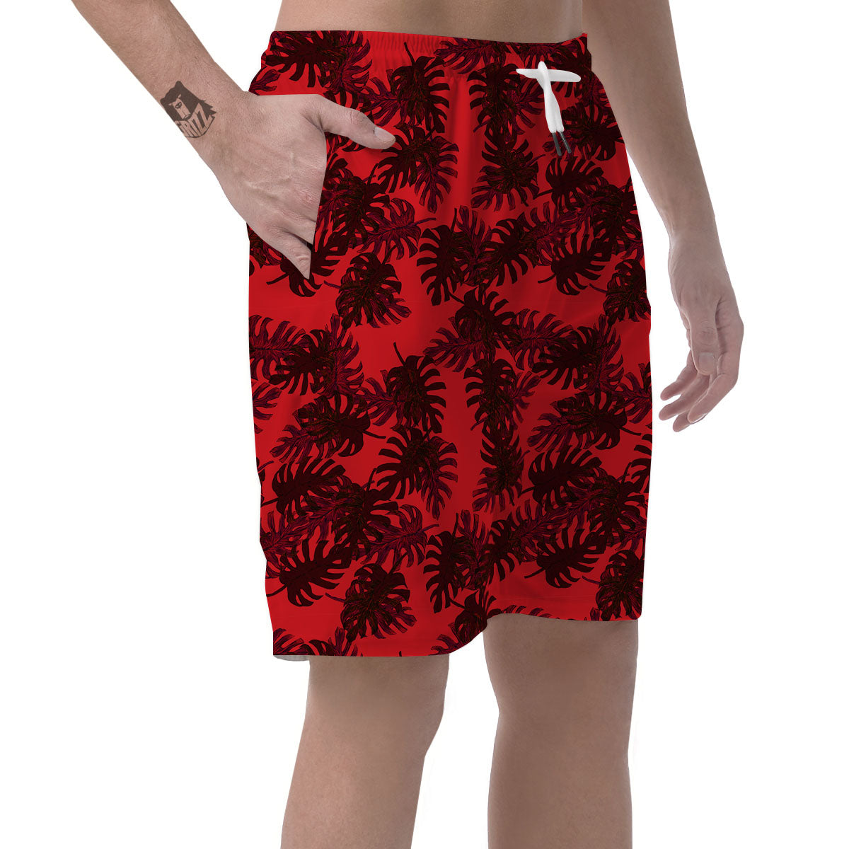 Leaf Red Print Pattern Men's Shorts-grizzshop