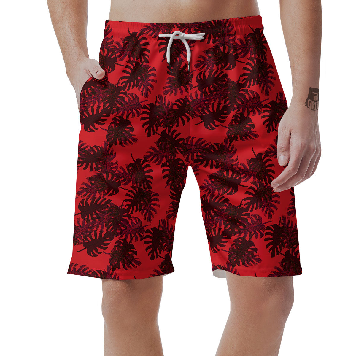 Leaf Red Print Pattern Men's Shorts-grizzshop