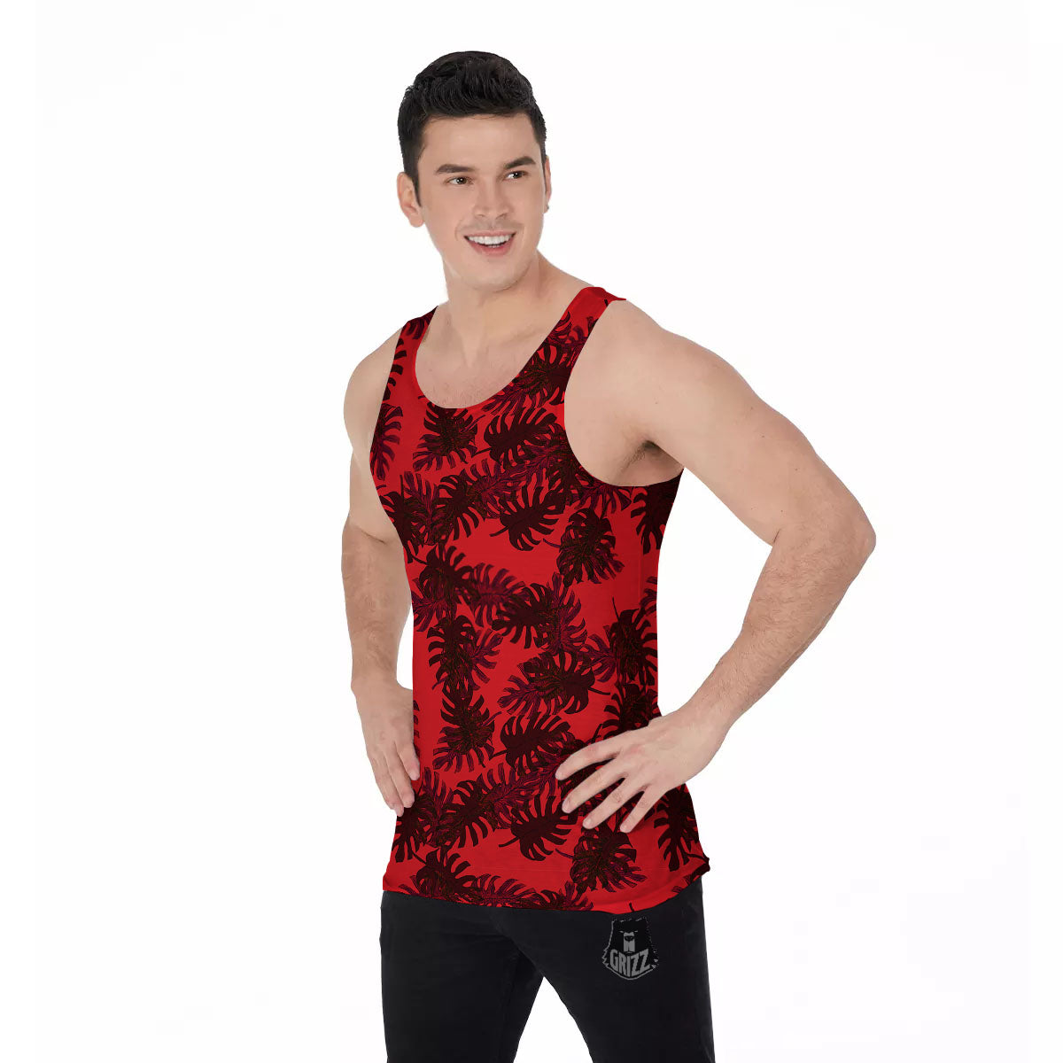 Leaf Red Print Pattern Men's Tank Top-grizzshop