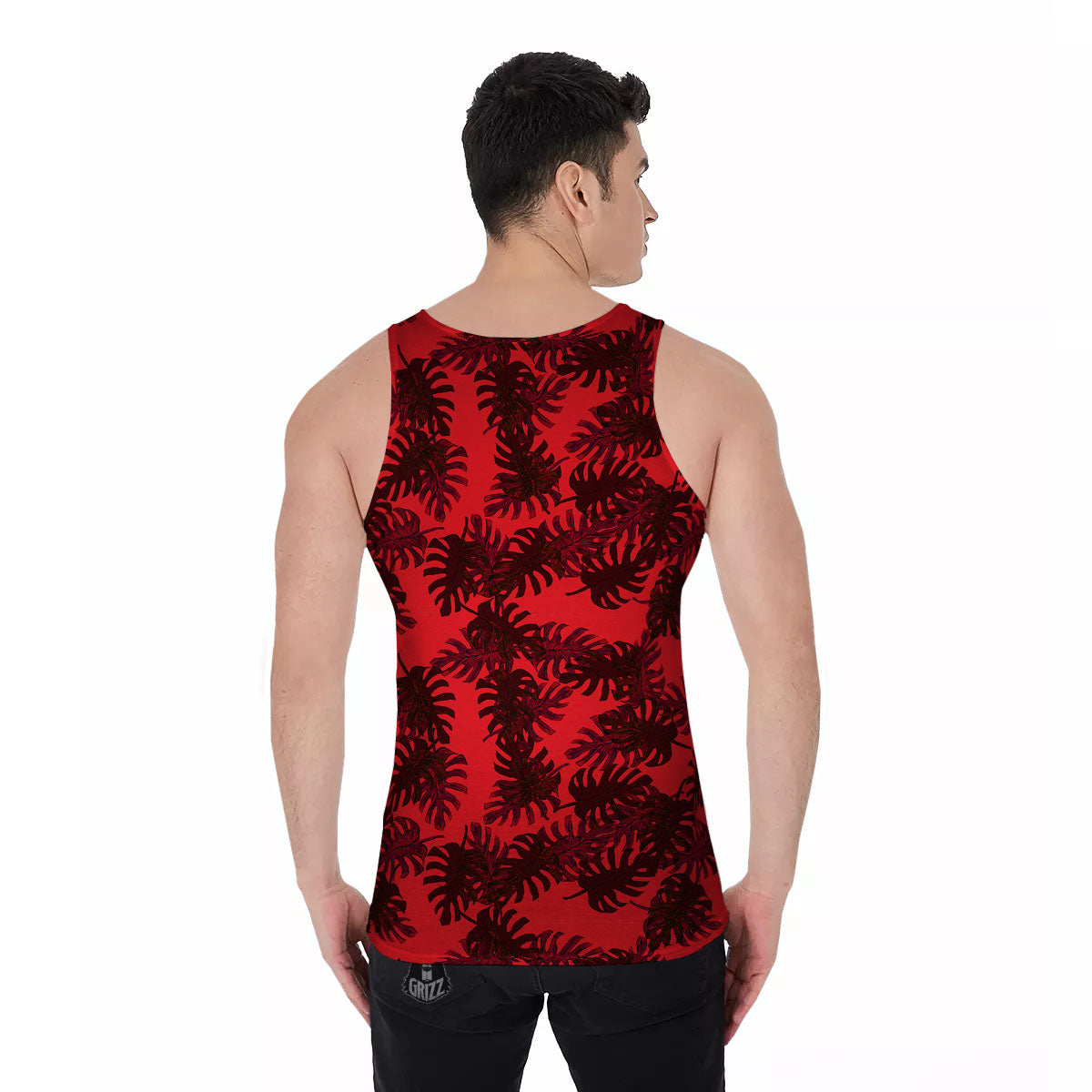 Leaf Red Print Pattern Men's Tank Top-grizzshop