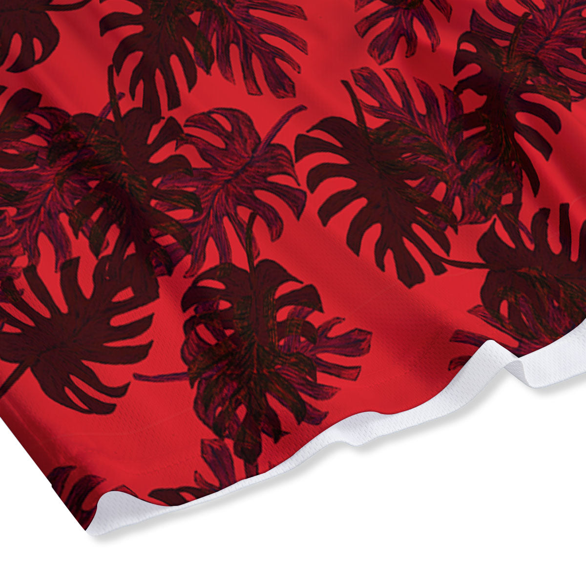 Leaf Red Print Pattern Mesh Shorts
