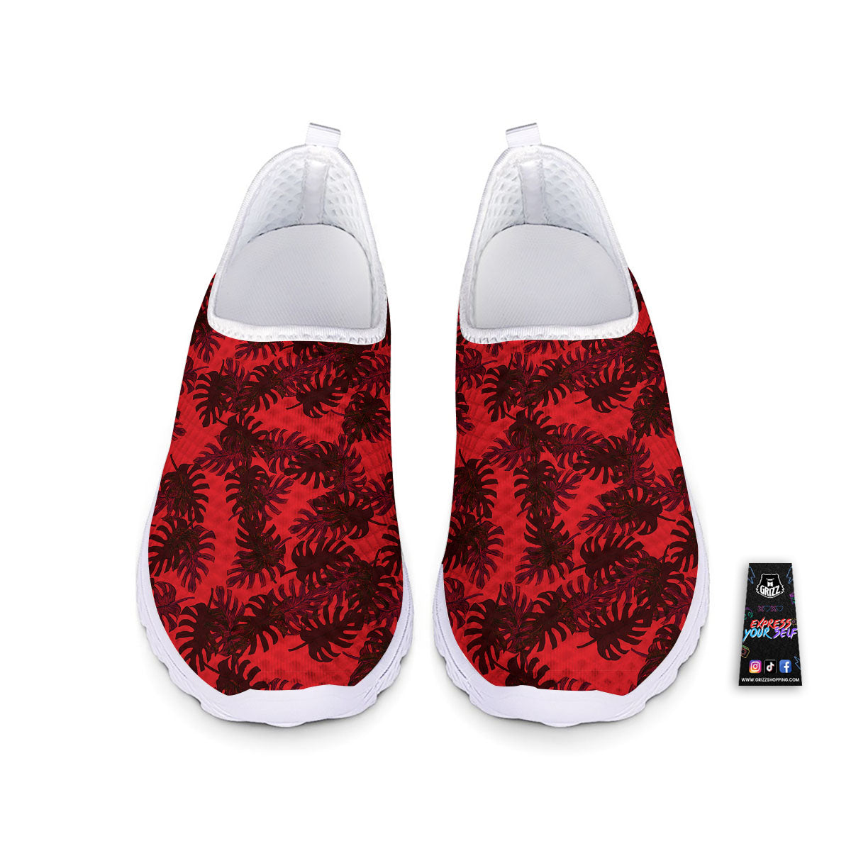 Leaf Red Print Pattern Nurse Shoes-grizzshop