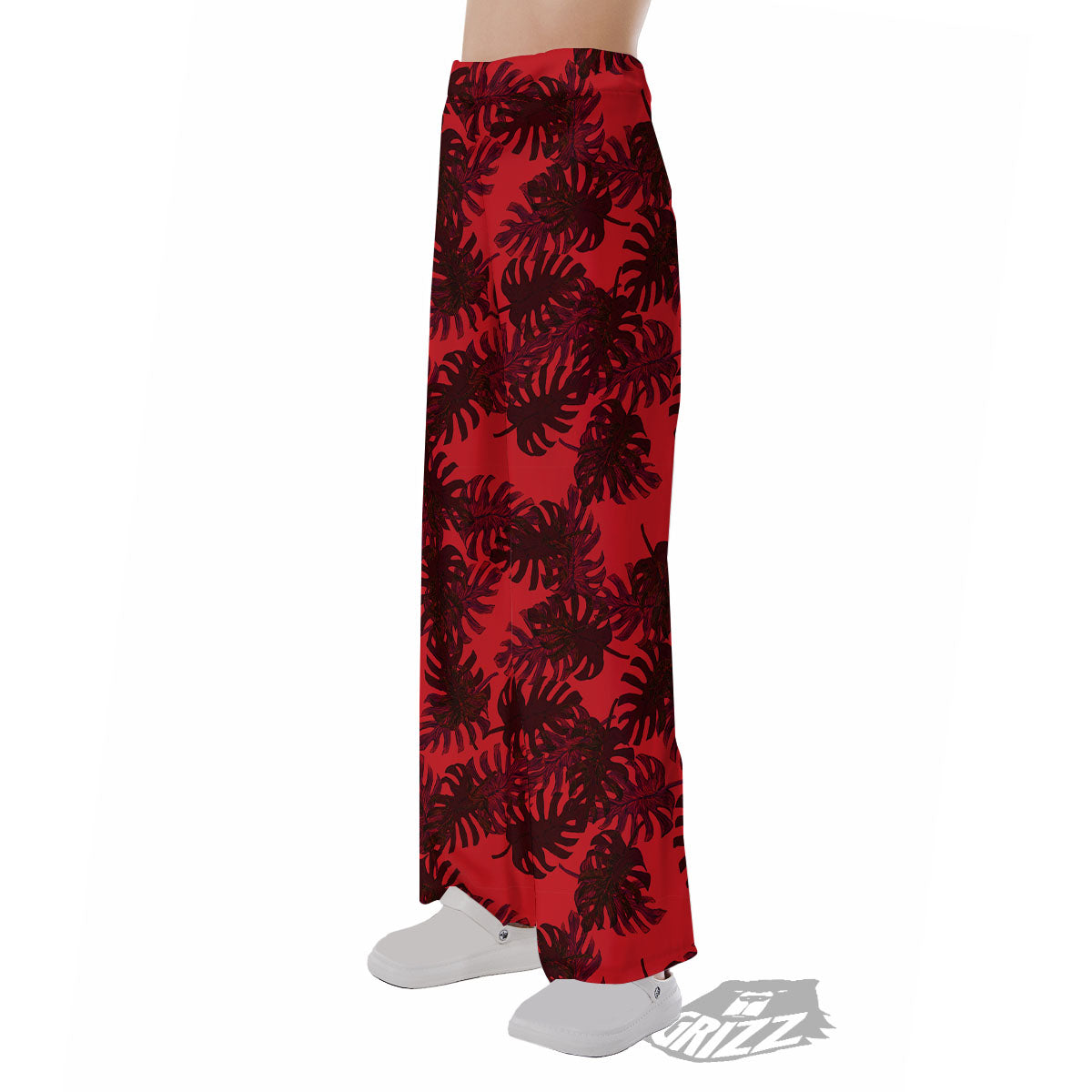 Leaf Red Print Pattern Pajama Pants-grizzshop