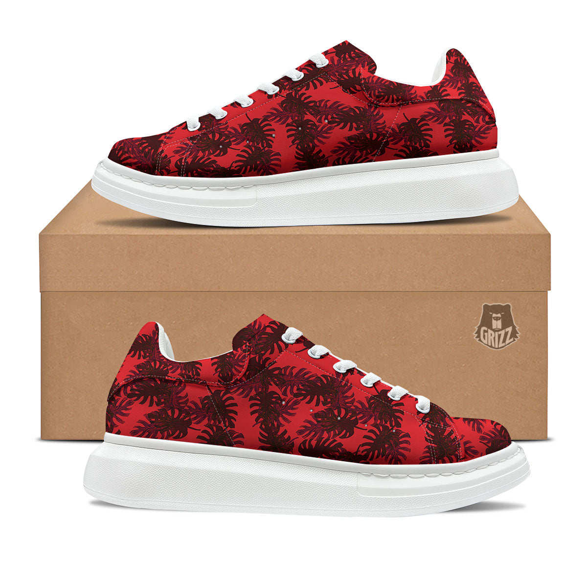 Leaf Red Print Pattern Platform Shoes-grizzshop