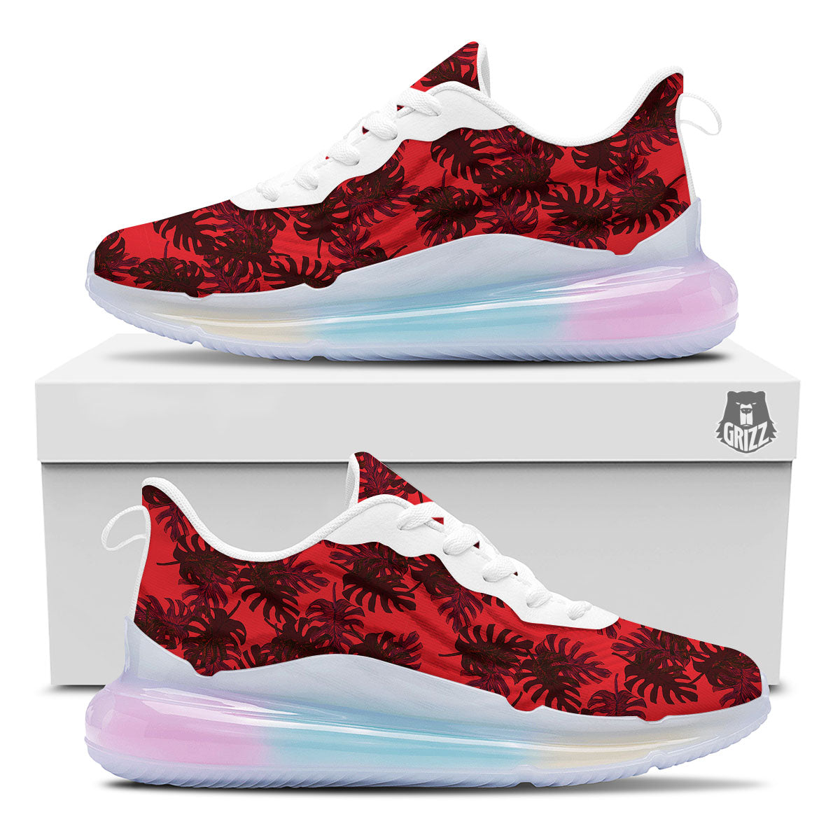 Leaf Red Print Pattern Running Sneakers-grizzshop