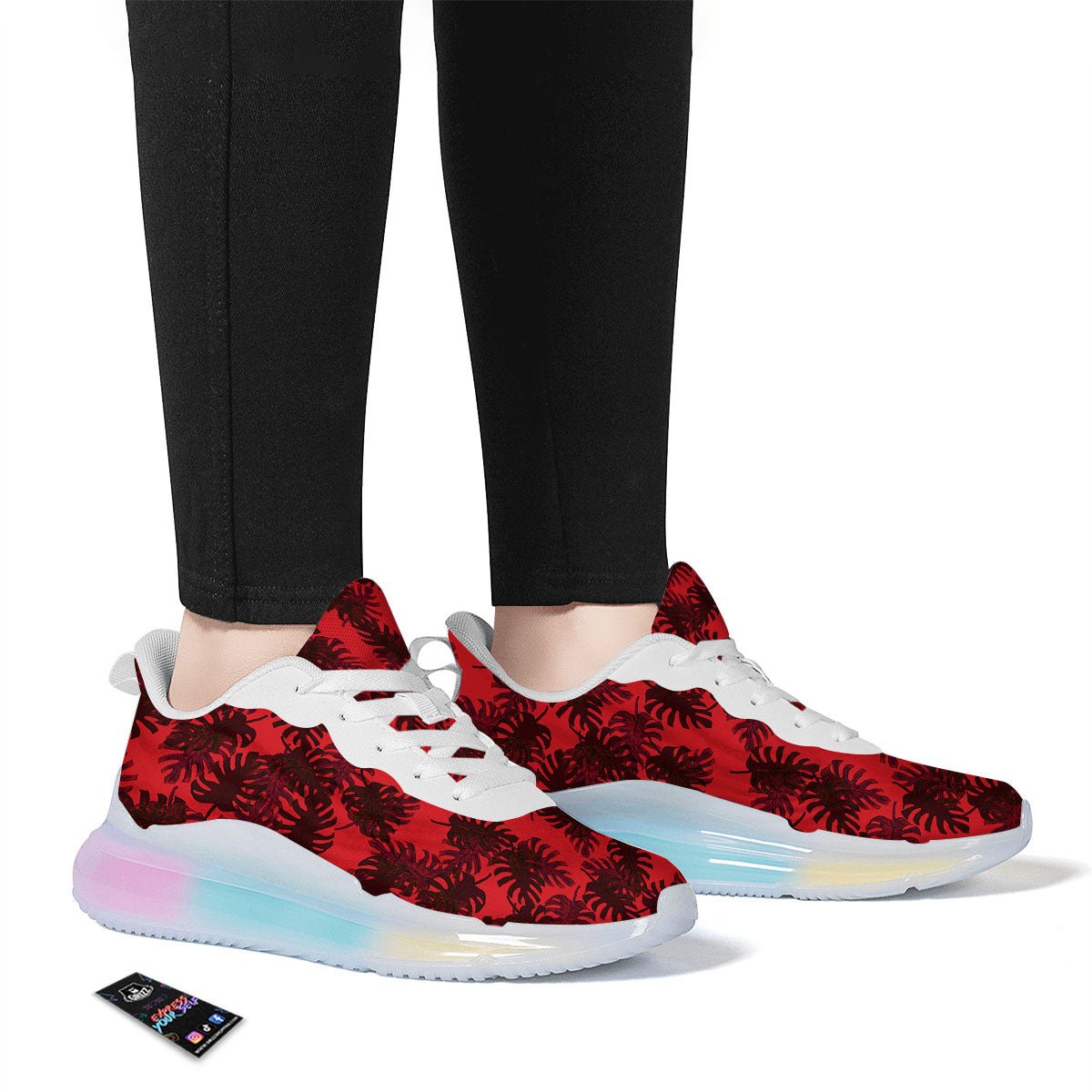 Leaf Red Print Pattern Running Sneakers-grizzshop