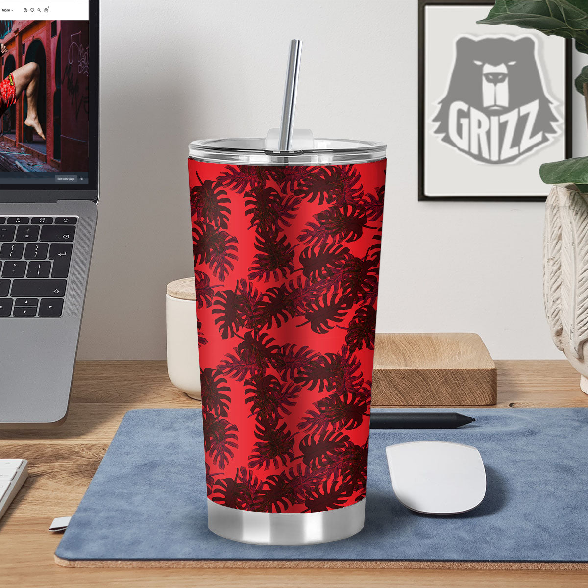 Leaf Red Print Pattern Tumbler-grizzshop
