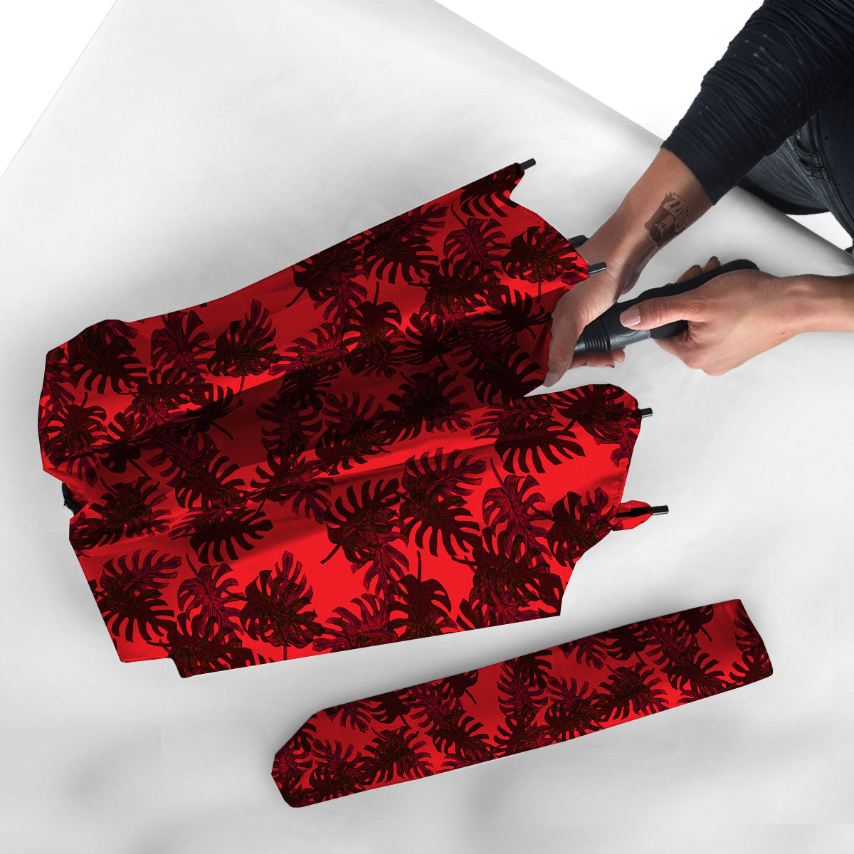 Leaf Red Print Pattern Umbrella-grizzshop