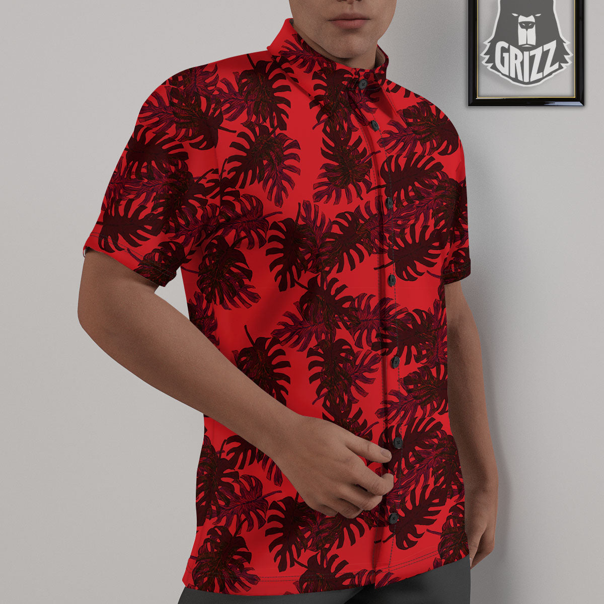 Leaf Red Print Pattern Untucked Shirts-grizzshop