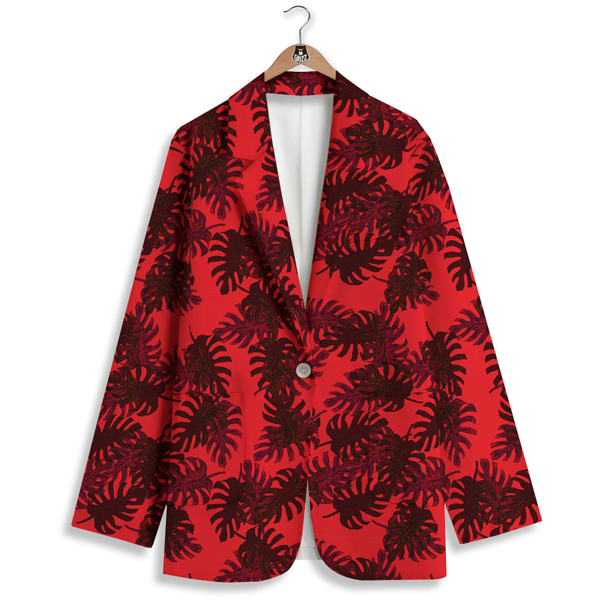 Leaf Red Print Pattern Women's Blazer-grizzshop
