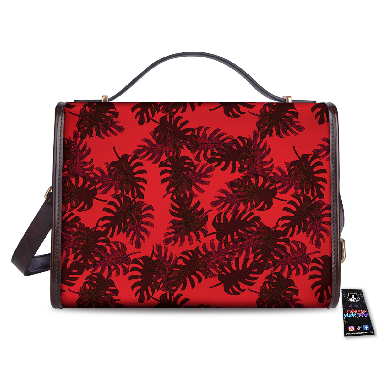 Leaf Red Print Pattern Women's Satchel Bag-grizzshop