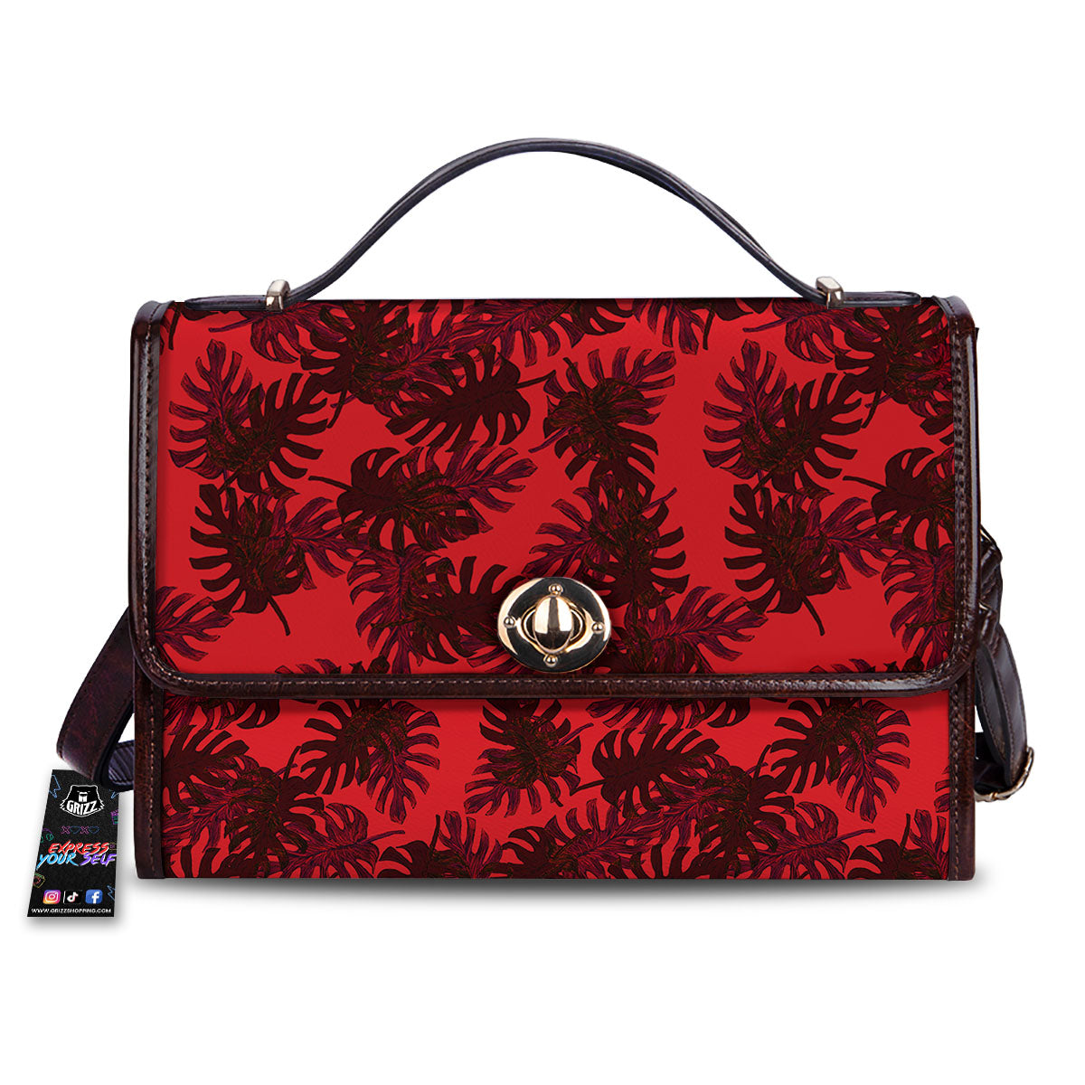 Leaf Red Print Pattern Women's Satchel Bag-grizzshop