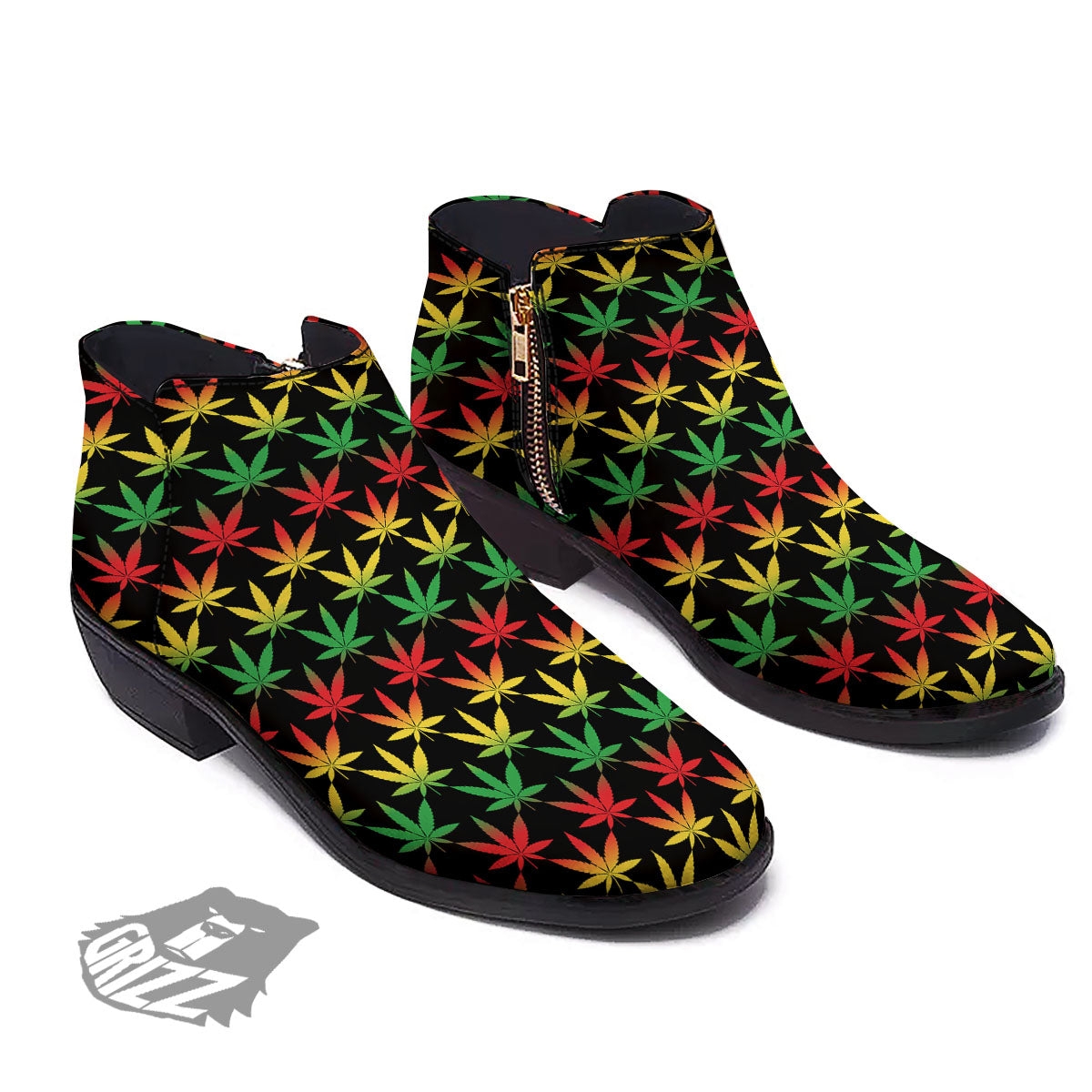 Leaf Reggae Marijuana Print Pattern Ankle Boots-grizzshop