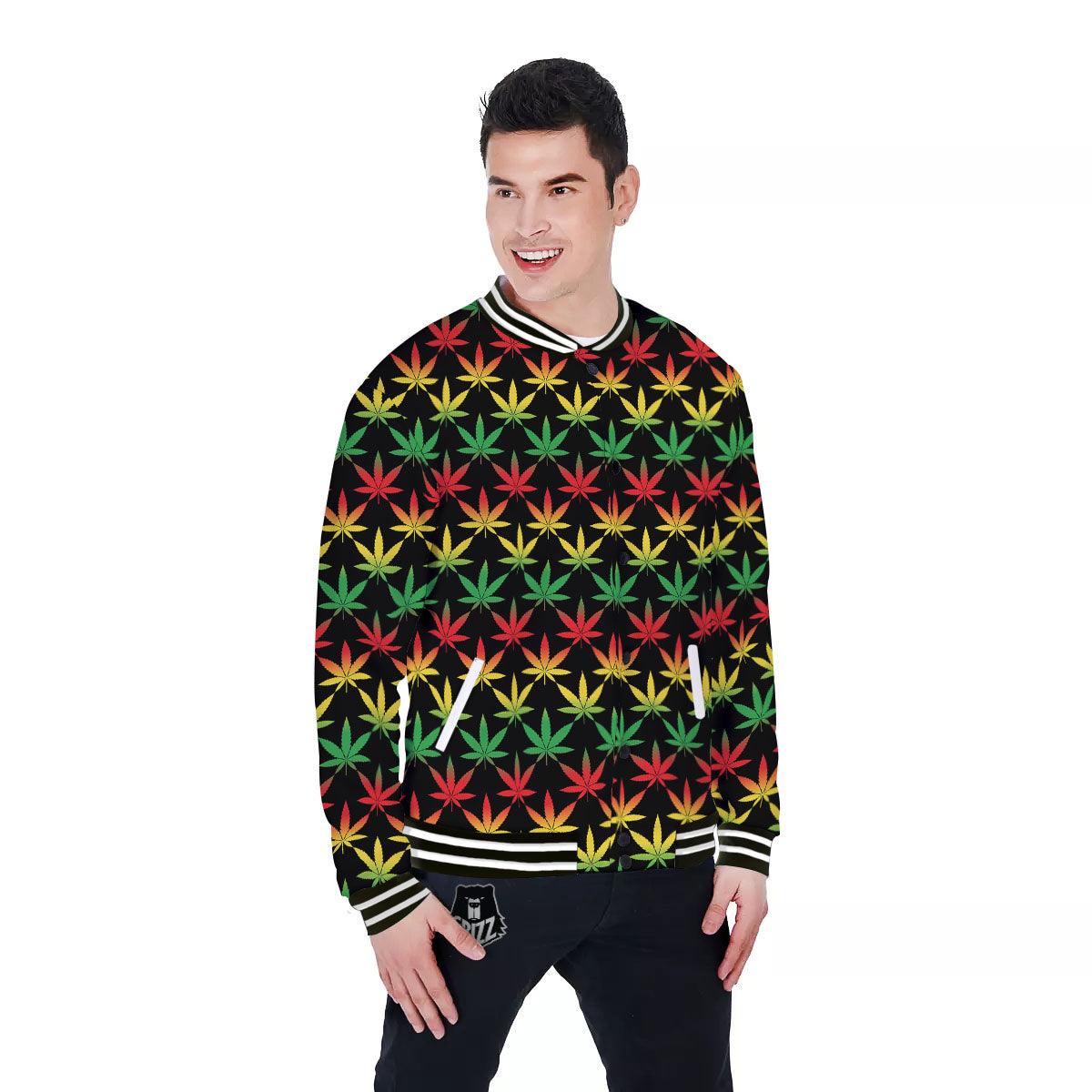 Leaf Reggae Marijuana Print Pattern Baseball Jacket-grizzshop
