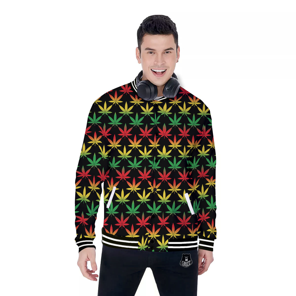 Leaf Reggae Marijuana Print Pattern Baseball Jacket-grizzshop