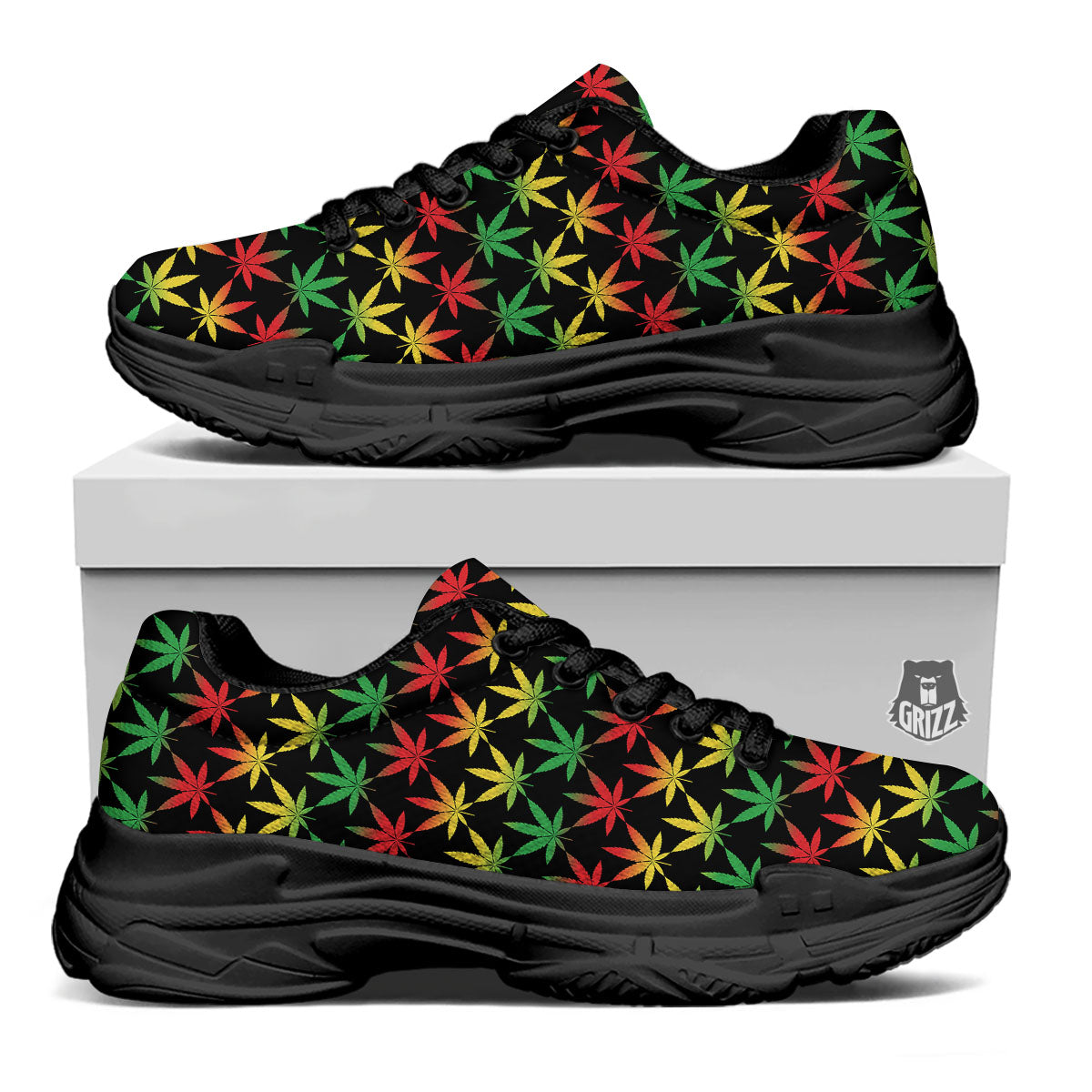 Leaf Reggae Marijuana Print Pattern Black Chunky Shoes-grizzshop