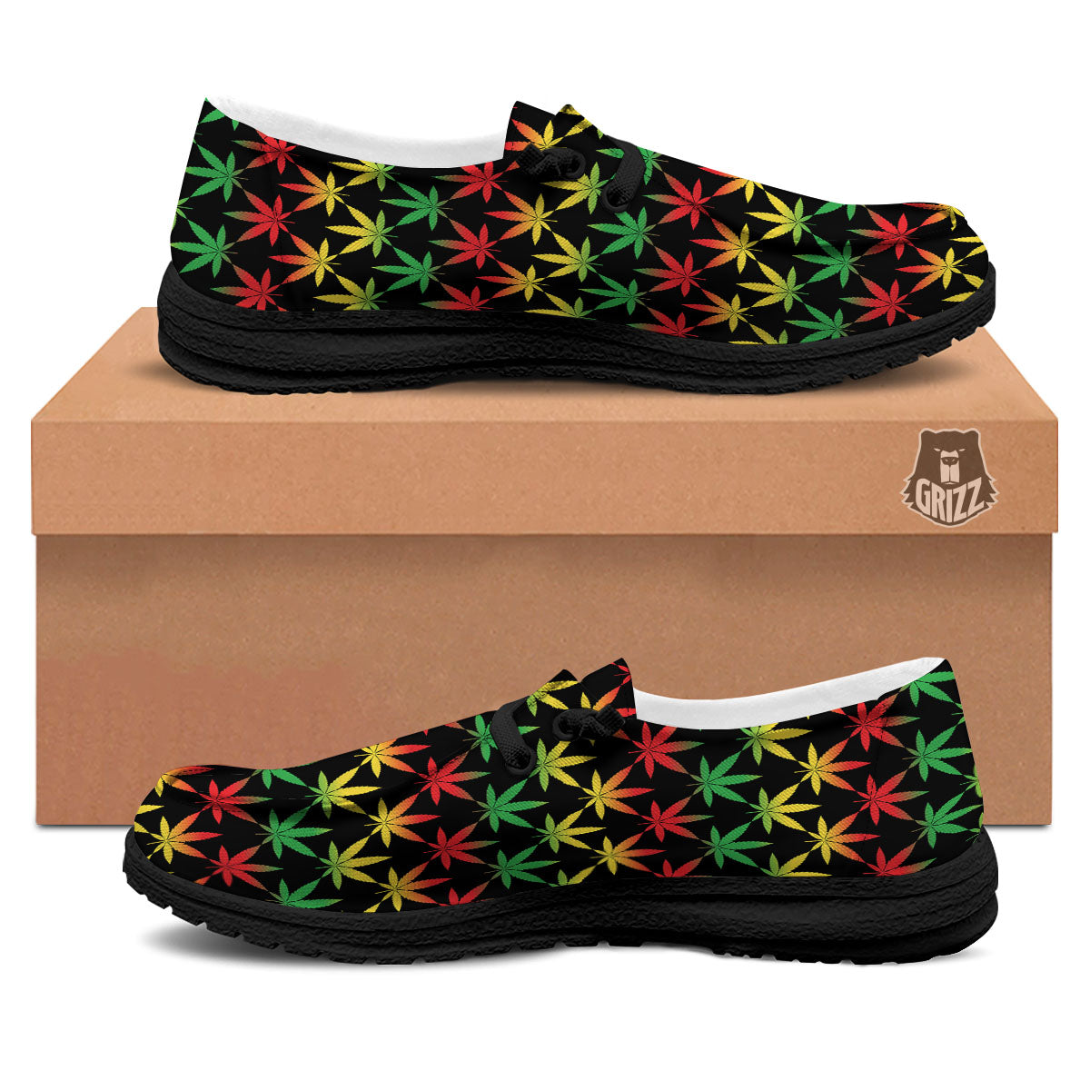 Leaf Reggae Marijuana Print Pattern Black Loafers-grizzshop