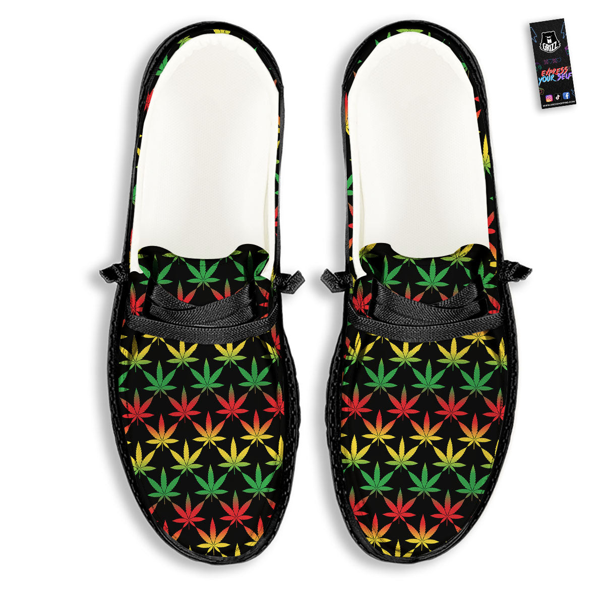 Leaf Reggae Marijuana Print Pattern Black Loafers-grizzshop