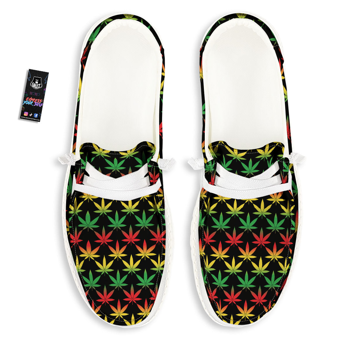 Leaf Reggae Marijuana Print Pattern Black Loafers-grizzshop