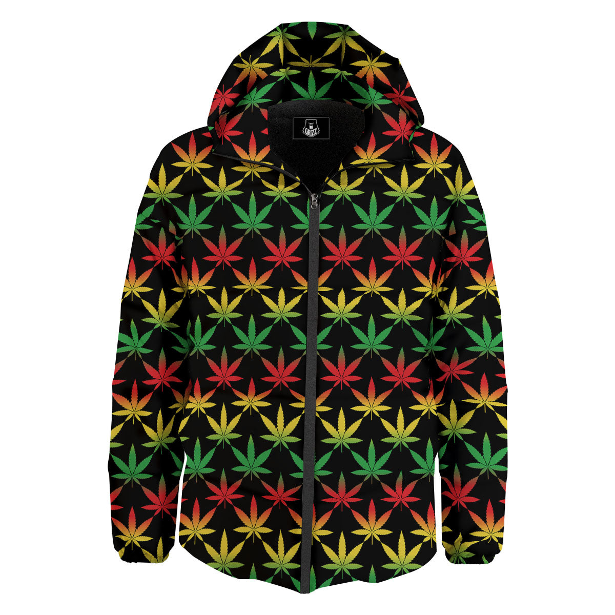 Leaf Reggae Marijuana Print Pattern Down Jacket-grizzshop