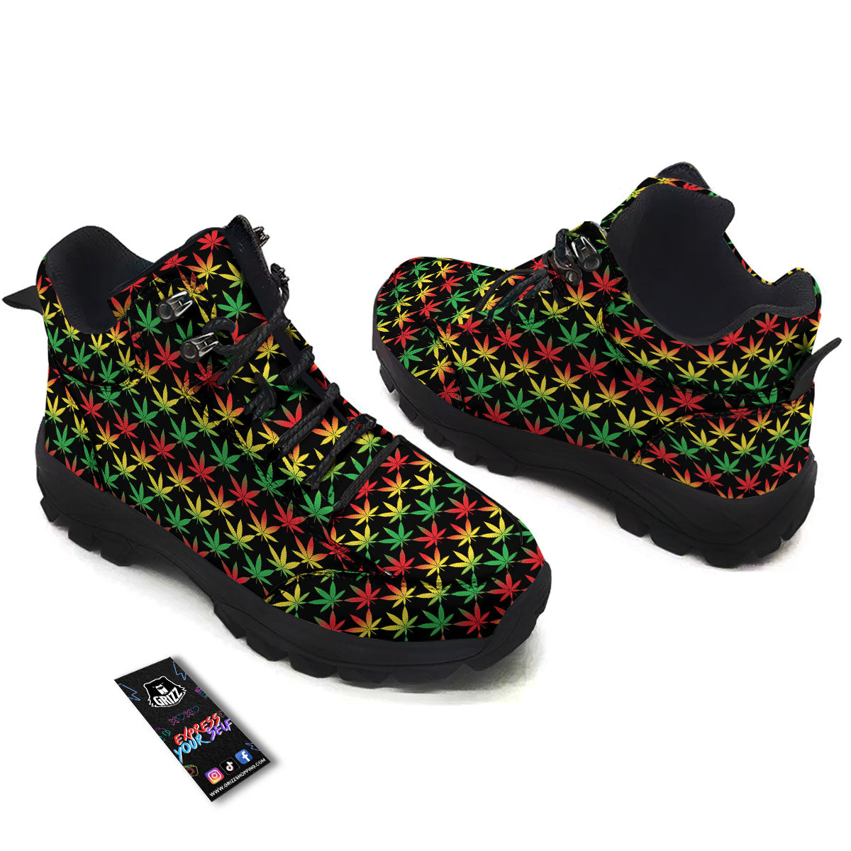 Leaf Reggae Marijuana Print Pattern Hiking Shoes-grizzshop
