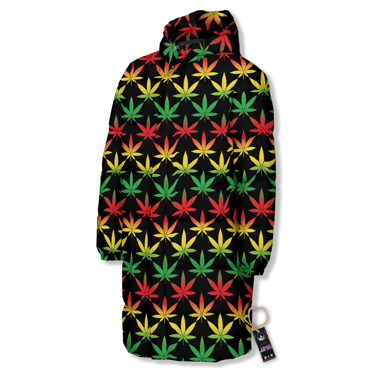 Leaf Reggae Marijuana Print Pattern Long Down Jacket-grizzshop