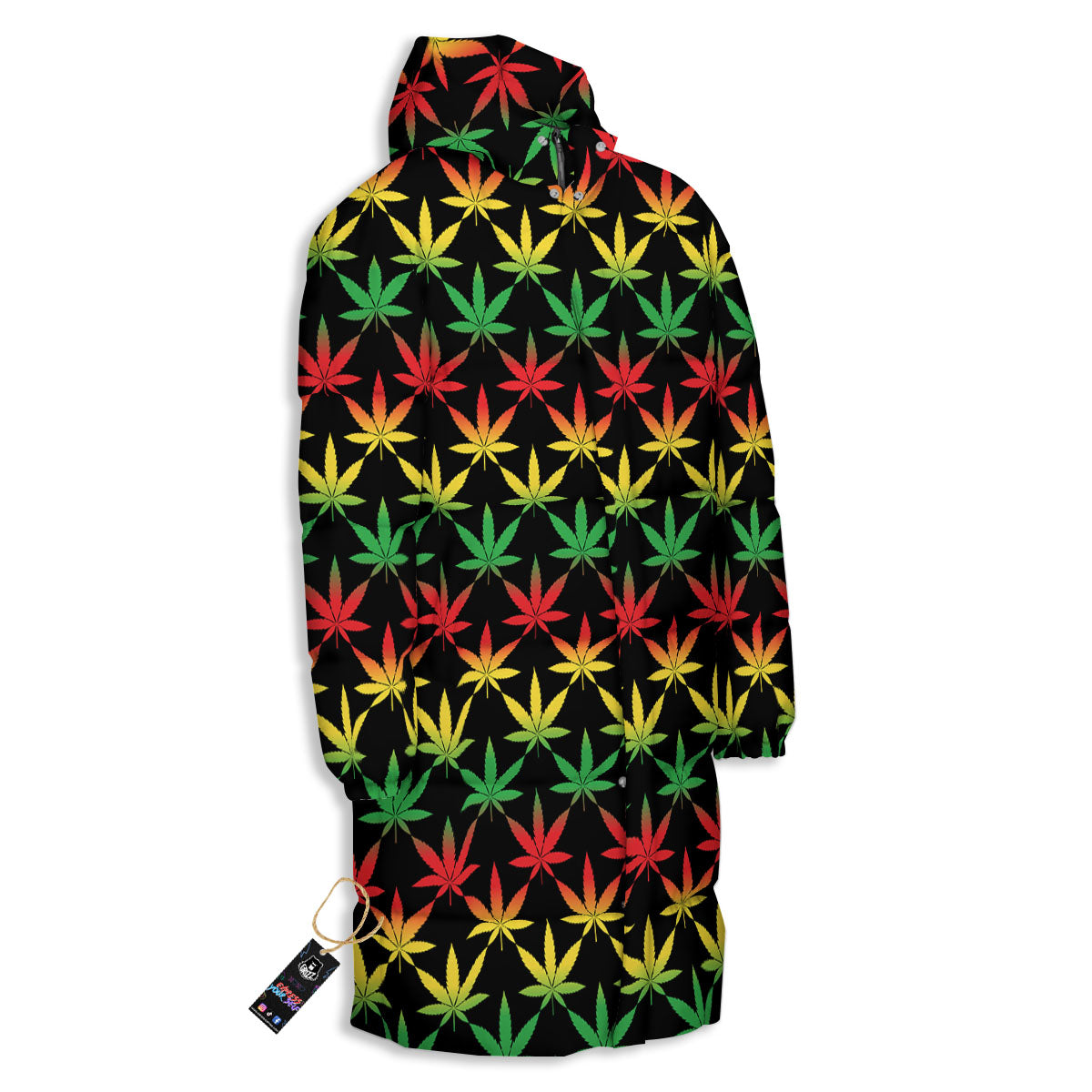 Leaf Reggae Marijuana Print Pattern Long Down Jacket-grizzshop