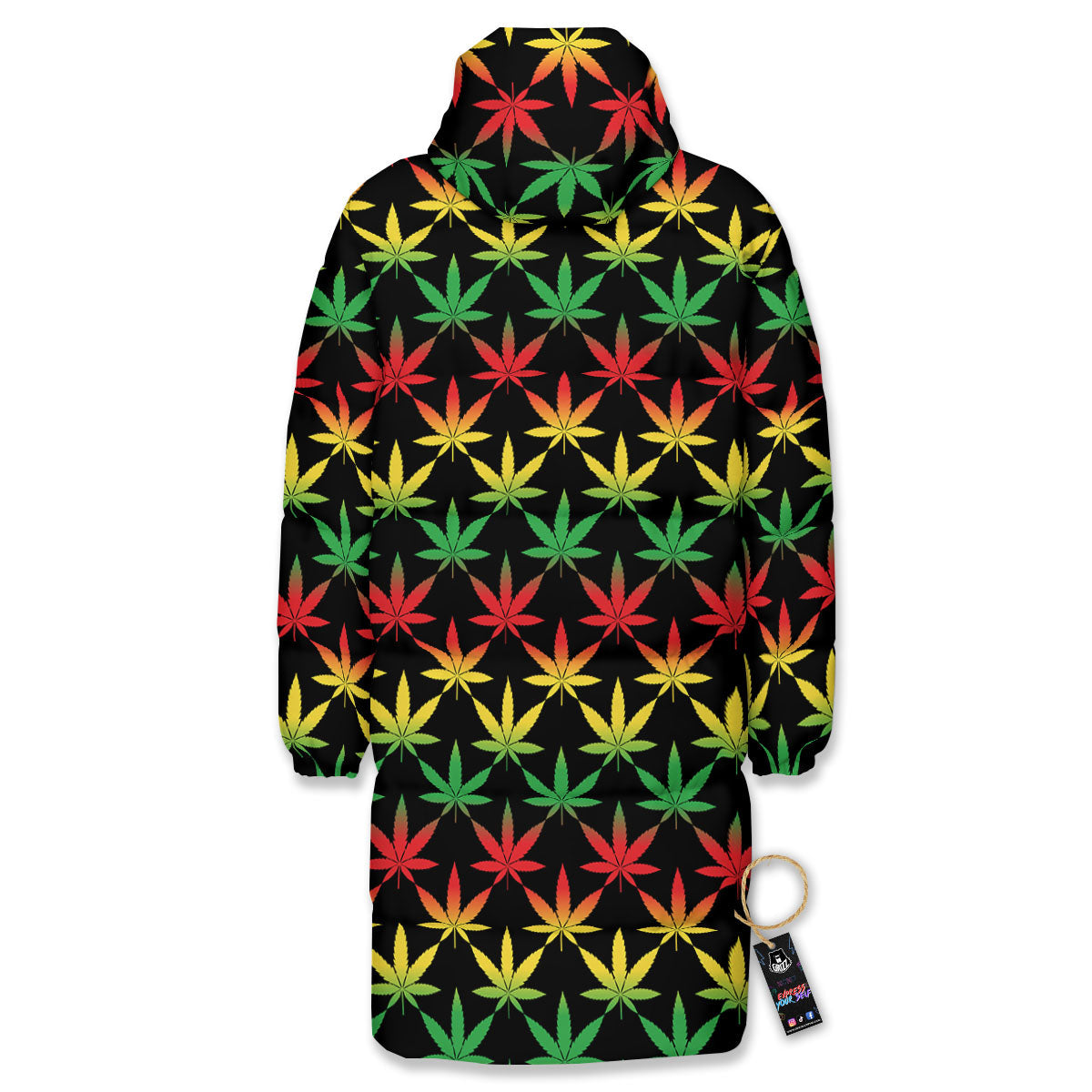 Leaf Reggae Marijuana Print Pattern Long Down Jacket-grizzshop