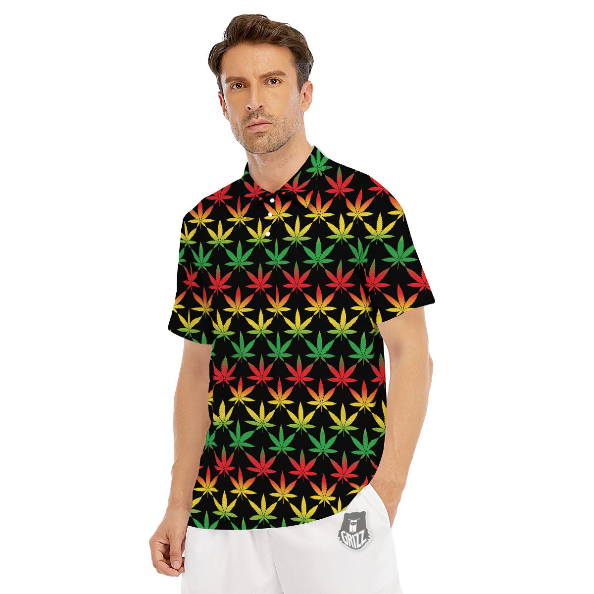 Leaf Reggae Marijuana Print Pattern Men's Golf Shirts-grizzshop