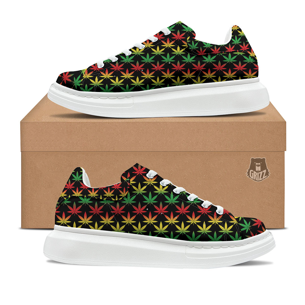 Leaf Reggae Marijuana Print Pattern Platform Shoes-grizzshop