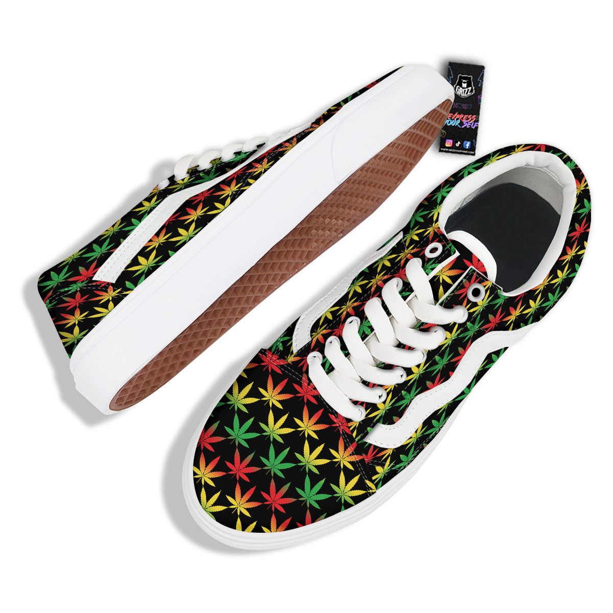 Leaf Reggae Marijuana Print Pattern Skate Shoes-grizzshop