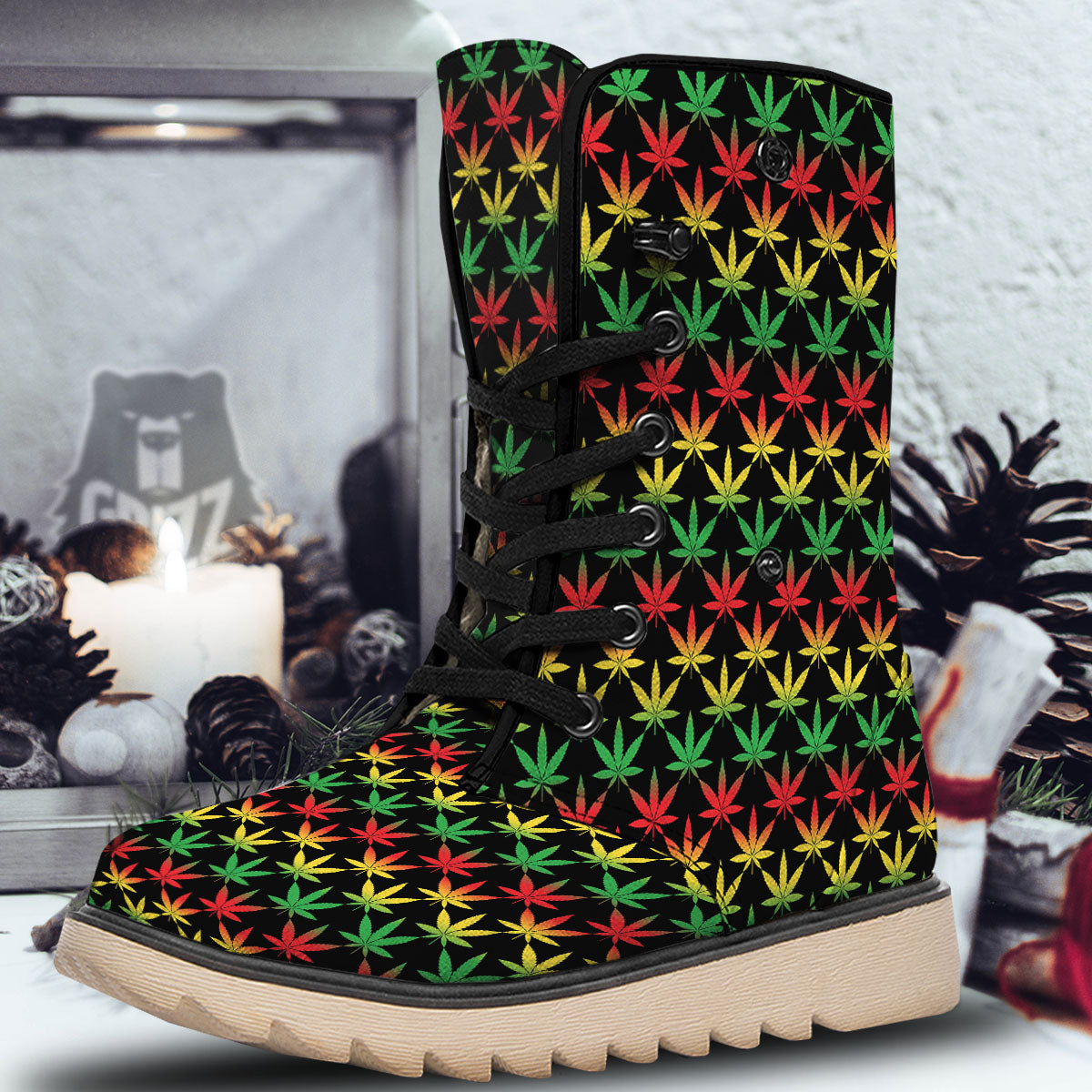Leaf Reggae Marijuana Print Pattern Snow Boots-grizzshop