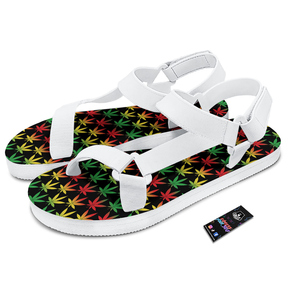 Leaf Reggae Marijuana Print Pattern White Open Toe Sandals-grizzshop