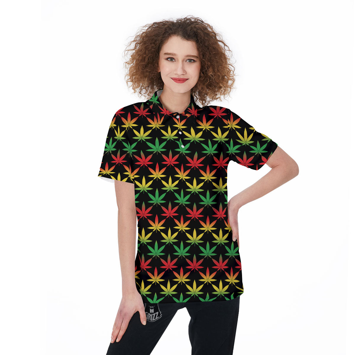 Leaf Reggae Marijuana Print Pattern Women's Golf Shirts-grizzshop