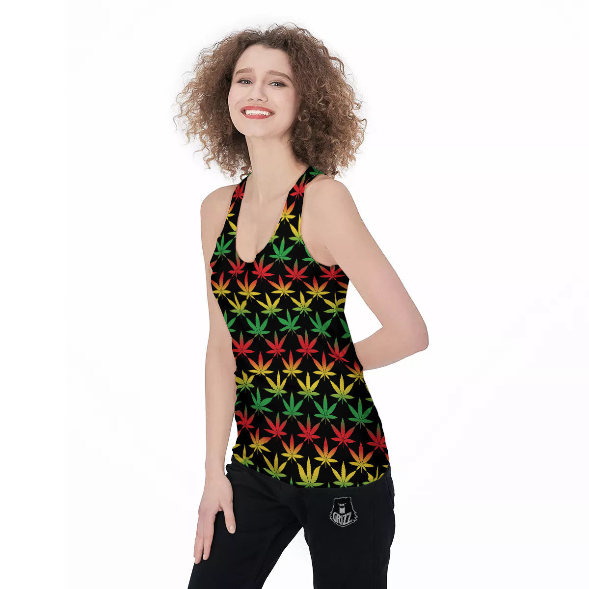 Leaf Reggae Marijuana Print Pattern Women's Racerback Tank Top-grizzshop