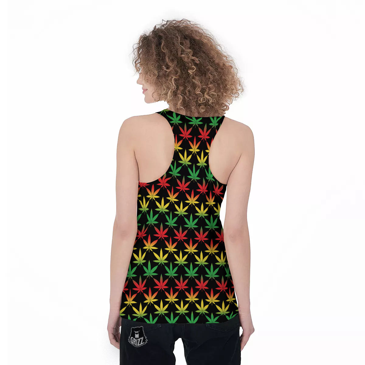 Leaf Reggae Marijuana Print Pattern Women's Racerback Tank Top-grizzshop