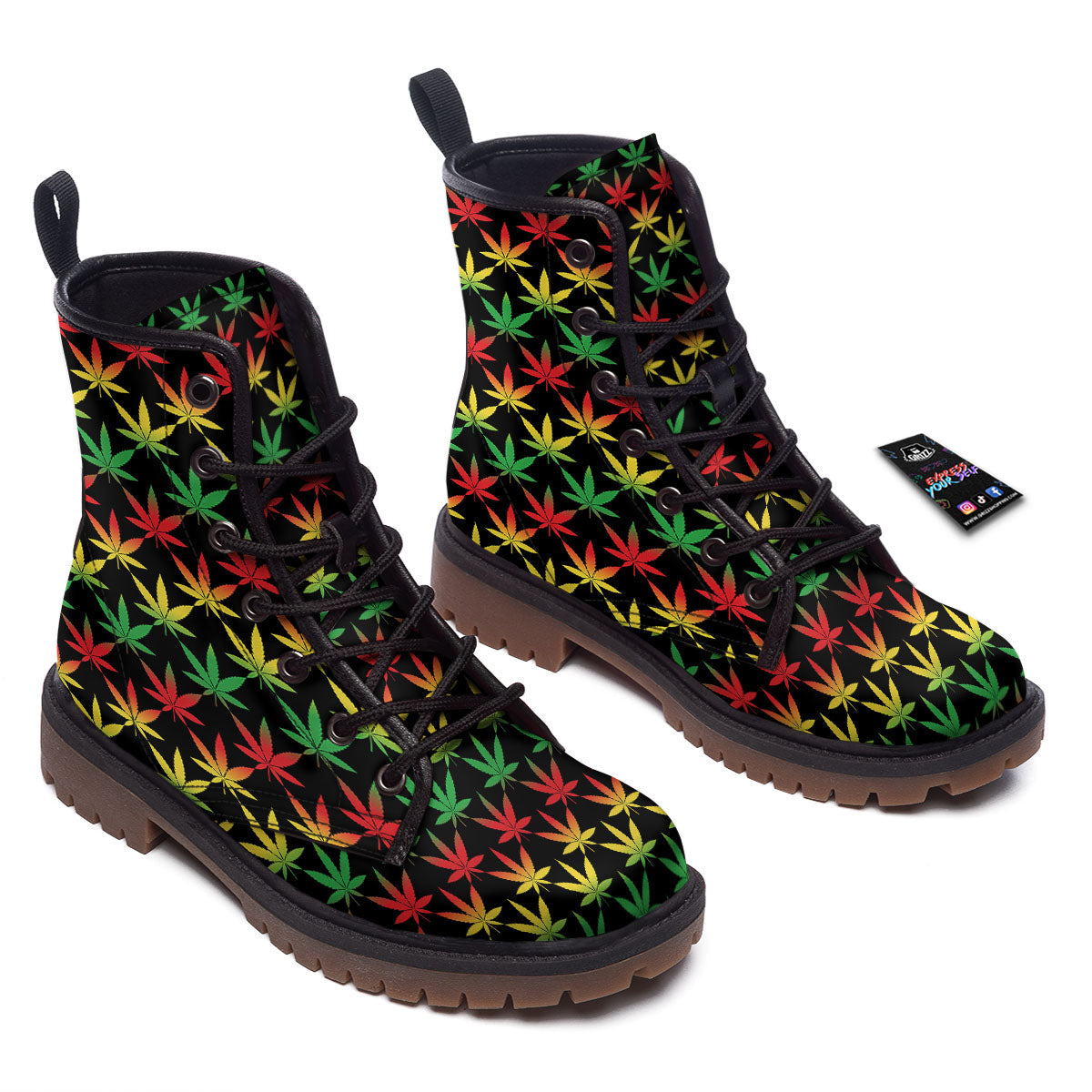 Leaf Reggae Marijuana Print Pattern Work Boots-grizzshop