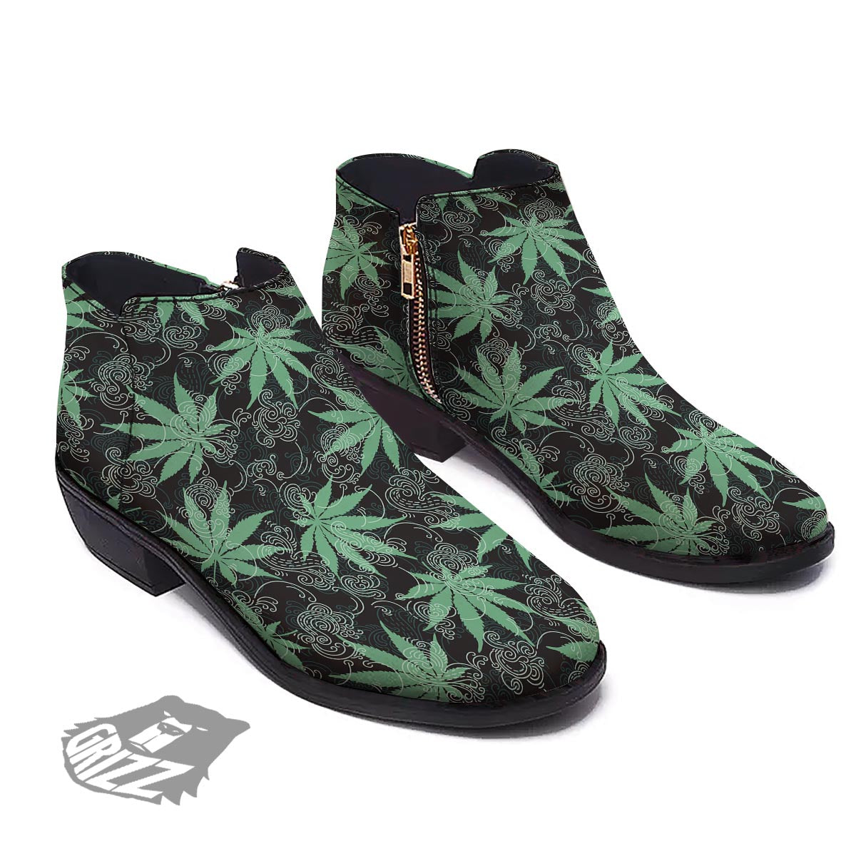 Leaf Swirl Cannabis Print Pattern Ankle Boots-grizzshop