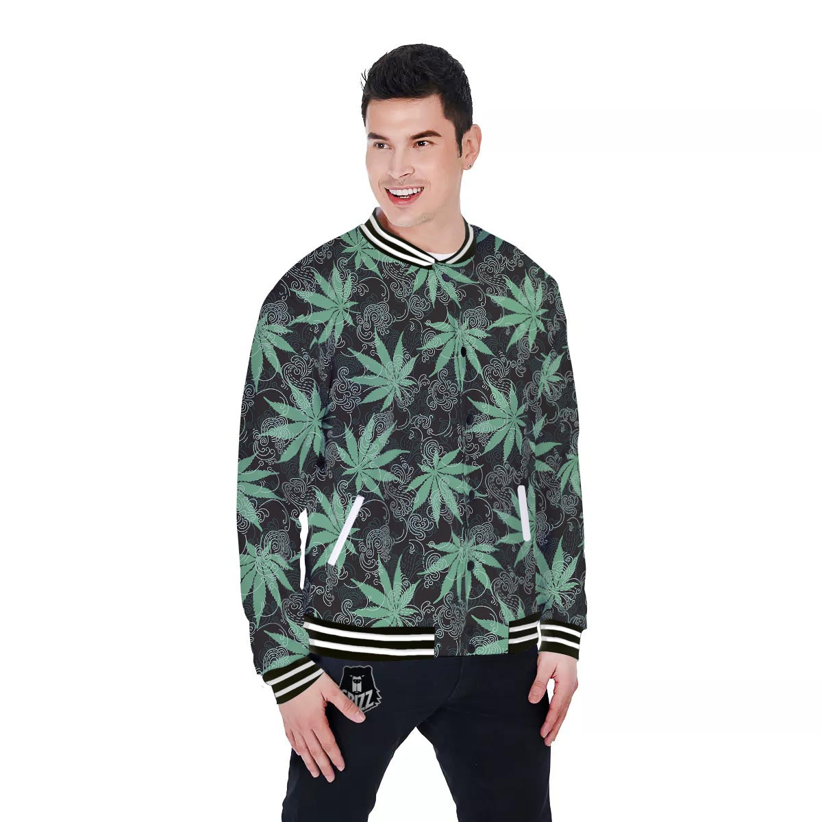 Leaf Swirl Cannabis Print Pattern Baseball Jacket-grizzshop
