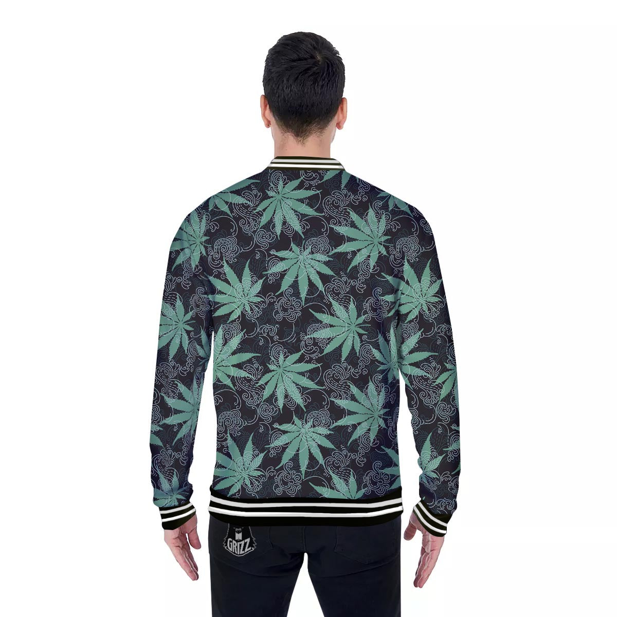 Leaf Swirl Cannabis Print Pattern Baseball Jacket-grizzshop