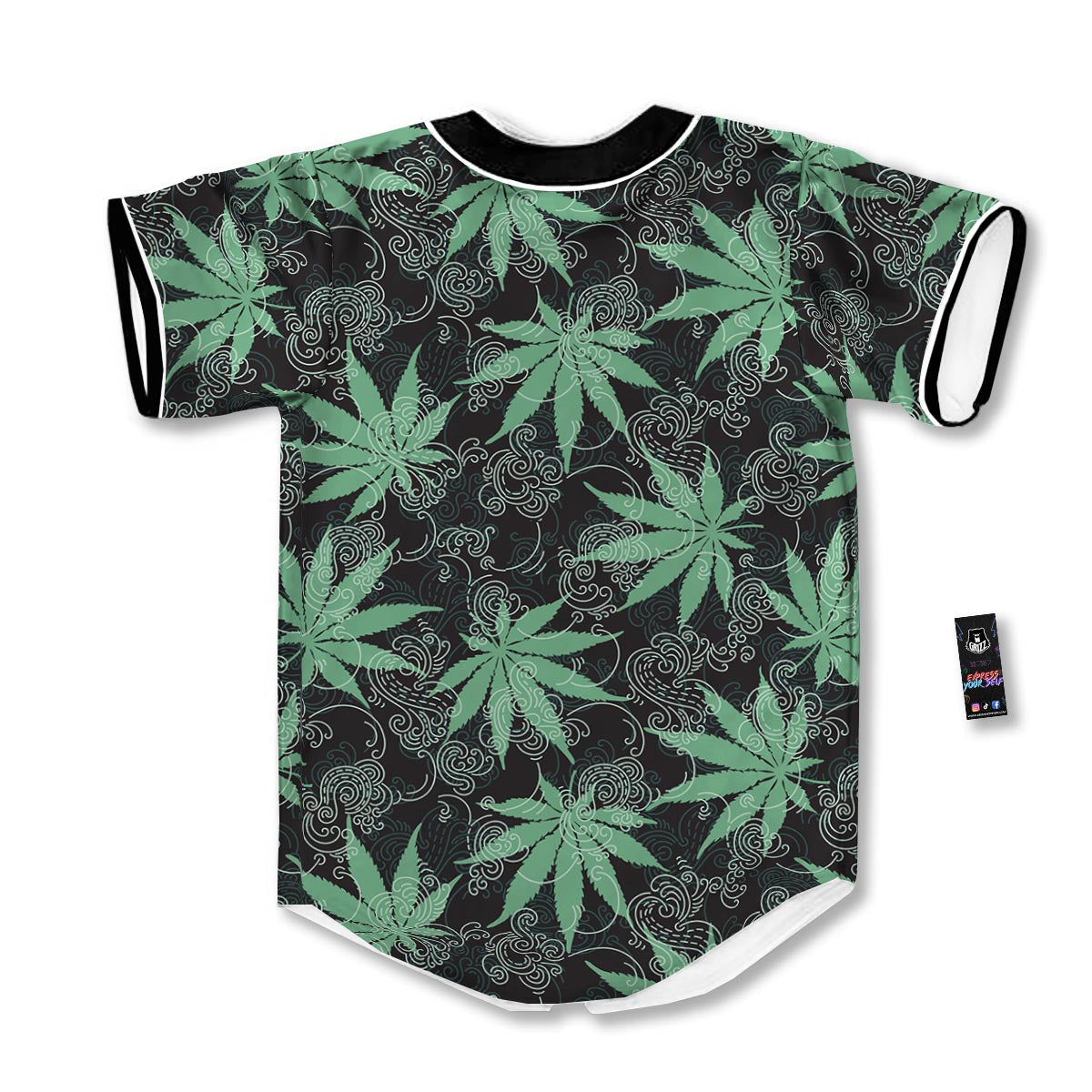 Leaf Swirl Cannabis Print Pattern Baseball Jersey-grizzshop